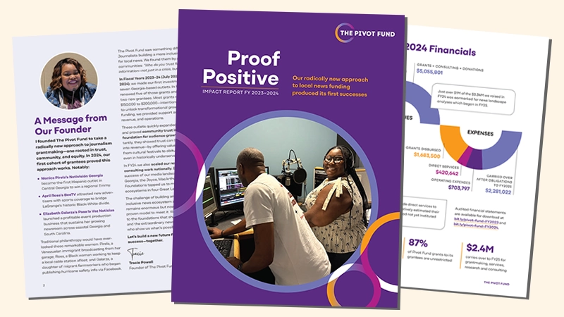 presentation layout of impact report cover and two interior pages