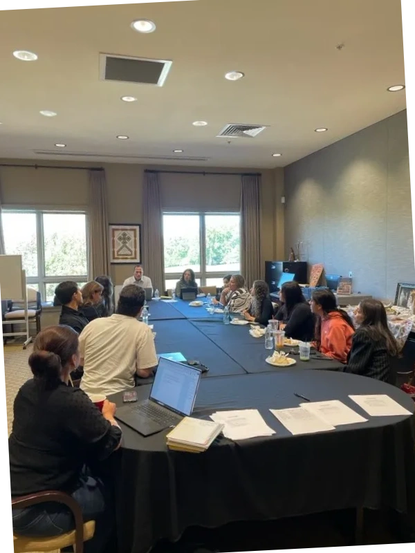 People in a conference room talking