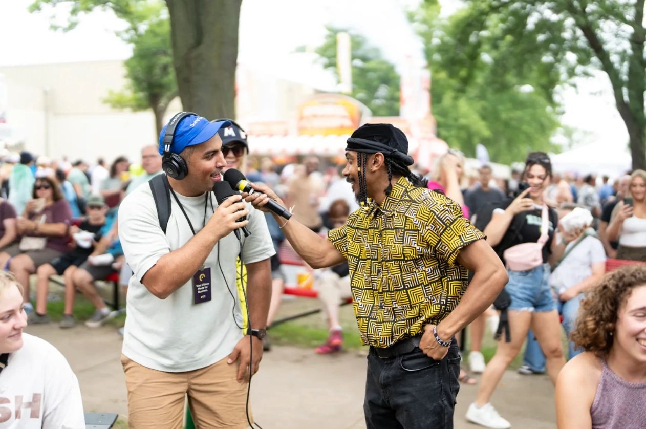 Rapper Fanaka Nation plays the Minnesota Public Radio stage for a show hosted by Sahan Journal at the Minnesota State Fair on August 23, 2024. Credit: Aaron Nesheim | Sahan Journal