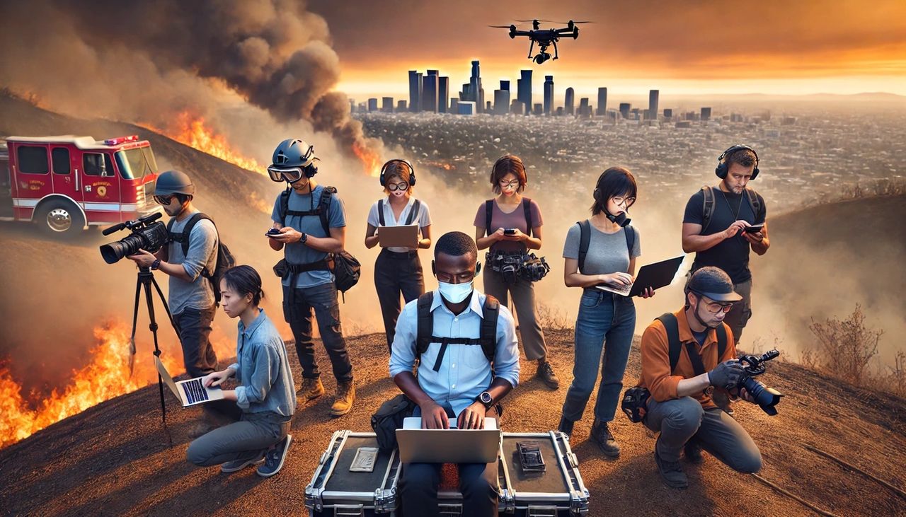 Illustration of news journalists in crisis situation