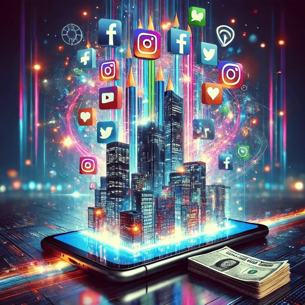 Abstract art with social media icons