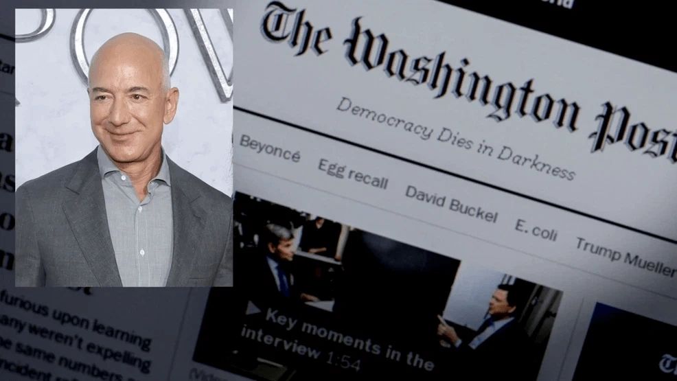 Jeff Bezos and The Washington Post masthead