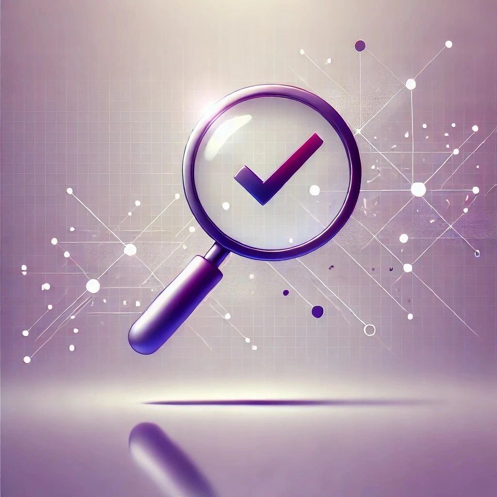 Decorative magnifying glass with check mark inside the lens