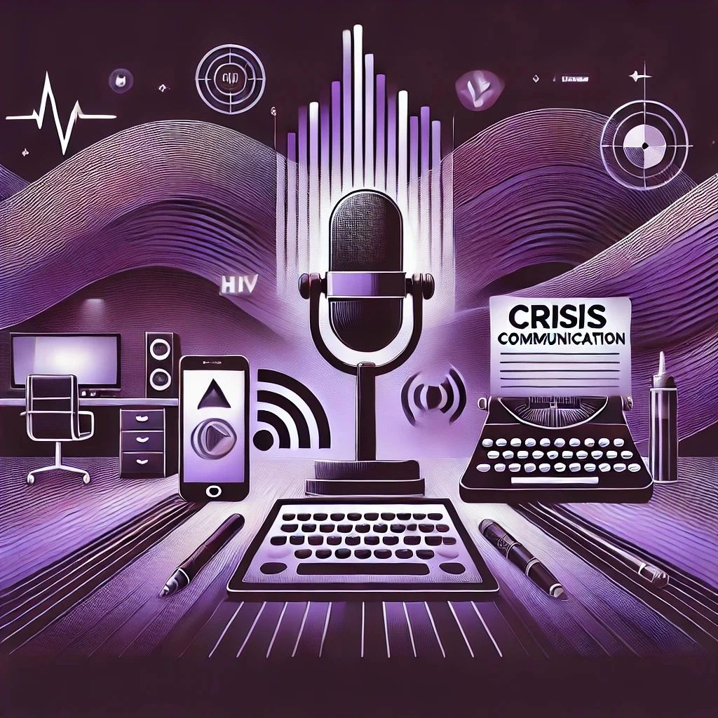 Decorative image with news microphone, keyboard and other graphic elements suggesting news