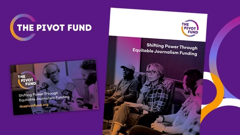 The Pivot Fund's new logo and a selection of branded pieces including business cards, folder and other brand art