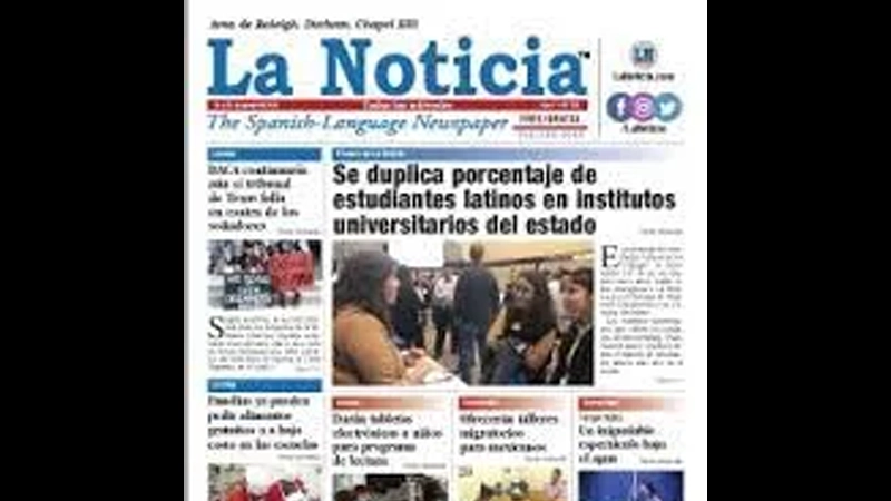 Snapshot of front page of a newspaper called "La Noticia"