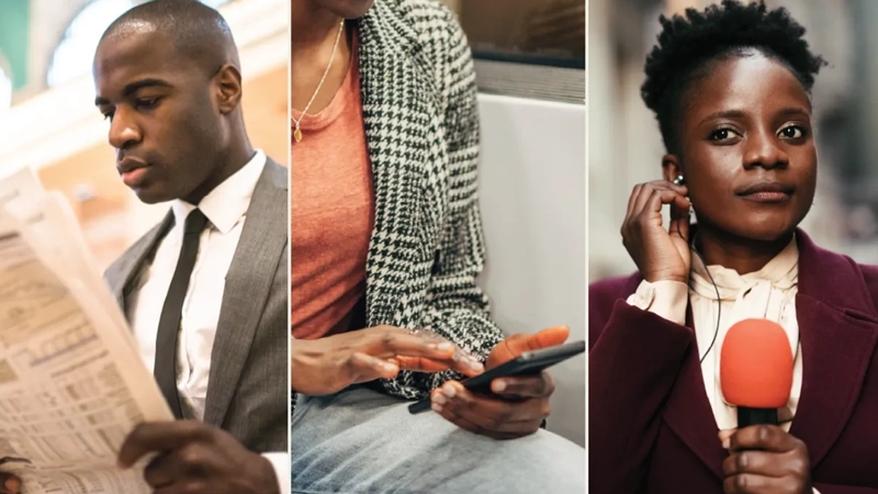 Collage of 3 images of Black journalists working