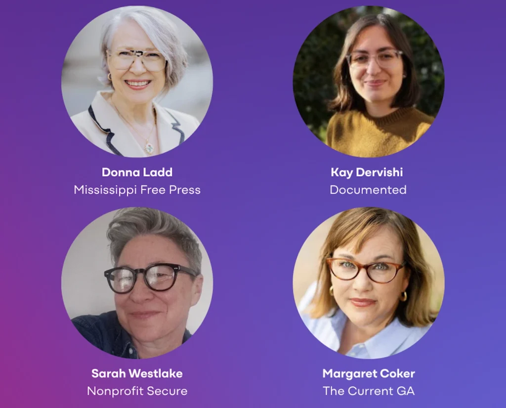 Purple background with webinar panelist's headshots